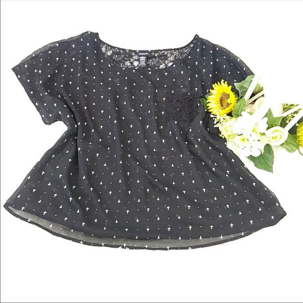 TORRID TOP BLACK SEMI SHEER SIZE 2 CROSSES